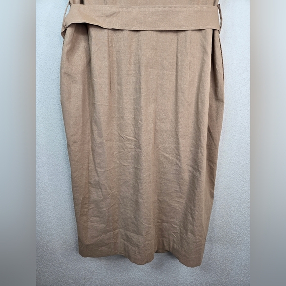 Boss Womens Career Dress Sz 14 Faux Wrap Linen Blend Pockets Lined Beige Belted - Picture 11 of 16